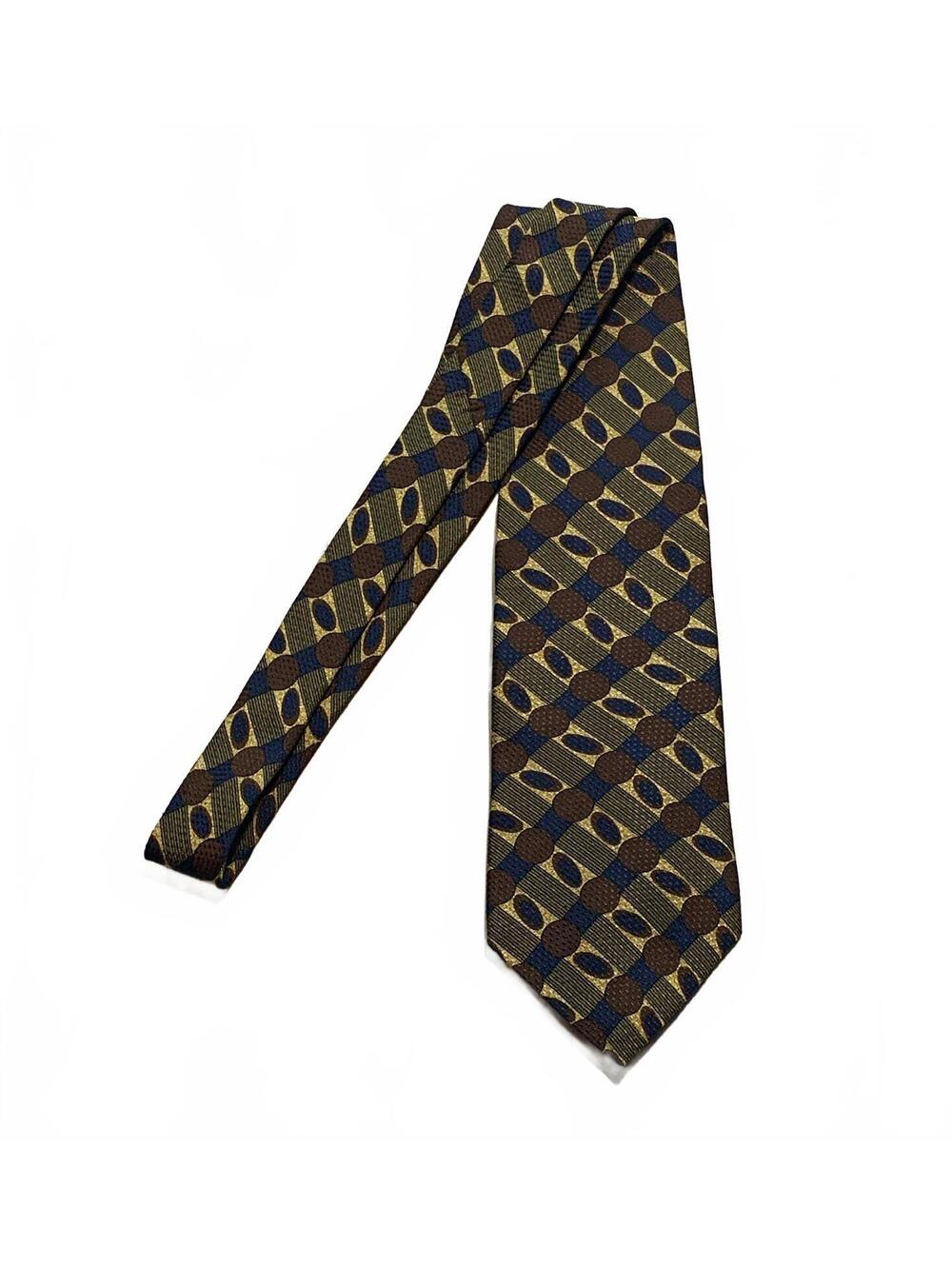 Bugatti Men's Tie Blue/Brown/Gold Geometric Woven Pointed Logo Accent